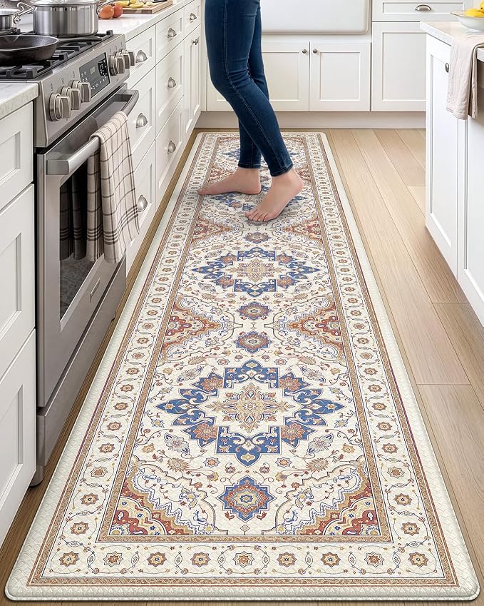 DEXI Kitchen Mats for Floor Cushioned, 23x107 Extra Large Wide Runner Rug Non Slip, Waterproof Soft Comfort Standing Padded Anti Fatigue Decorative, Beige