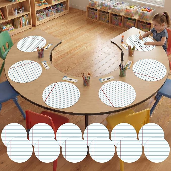 Ireer 12 Pcs 13 '' Dry Erase Dots for Classroom Table Classroom Decor Boho Colorful Stickers for Whiteboard Wall Decor Removable Dry Erase Circles for School Teacher Supplies(Striped,Blue Color)