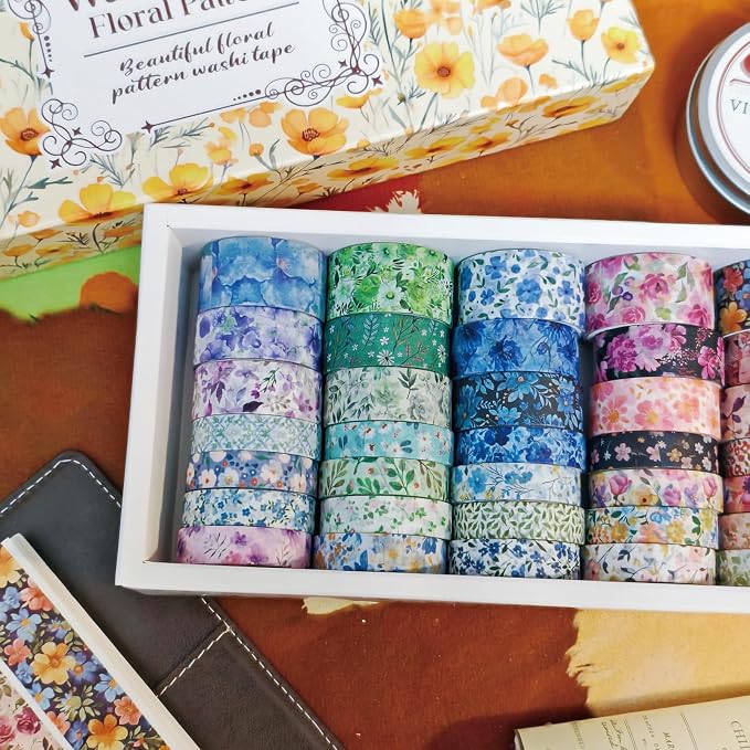 Bomichi Washi Tape, 42 Rolls Aesthetic Colored Decorative Cute Scrapbook Tape for Scrapbooking Supplies Journaling Craft Junk Journal
