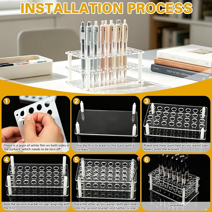 Acrylic Pen Display Holder, 32-Slots Pencil Display Stand Clear Paint Brush Holder Rack Organizer for Pens Pencils Artist (32)