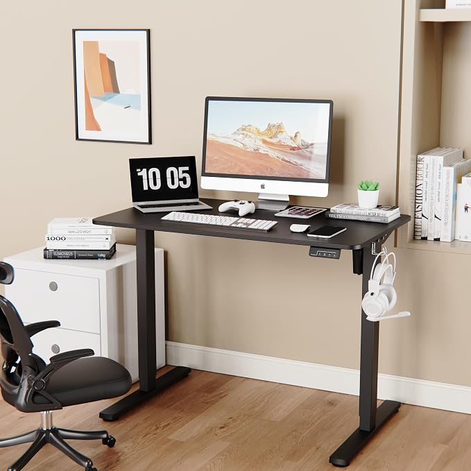 LongKe Electric Standing Desk Adjustable Height, 40x24 Inches Sit Stand up Desktop for Home Office, Ergonomic Rising Computer Table with Memory Preset, Black