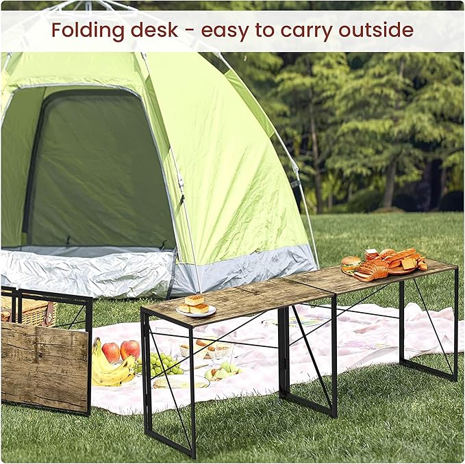 Interior Elements Folding Computer Desk for Home Office – 39" Small Portable Writing Desk, Light Brown Oak and Black Frame, Space-Saving Modern Study Table, No Assembly Required