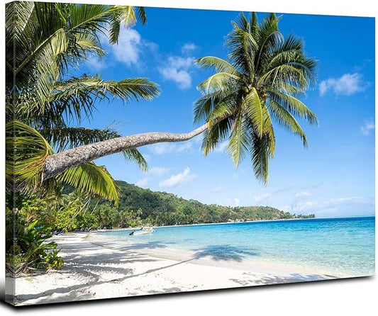 Beach Palm Tree Wall Art Coastal Ocean Pictures Wall Decor for Living Room Nature Scenery Canvas Print Tropical Seascape Painting Ocean Artwork for wall Bathroom Bedroom Kitchen Home Decorations 32x48