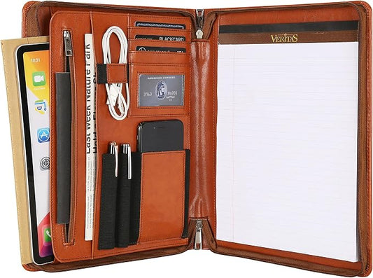 DUKE&COW Personalized Vegan Leather Portfolio for Men, Brown, A4 Writing Pad Holder Organizer