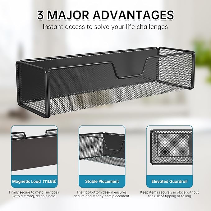 Magnetic Basket Organizer Holder for Fridge Magnetic Shelf Magnetic Storage Bin Box Containers for Refrigerator Whiteboard Classroom Magnetic Organizer