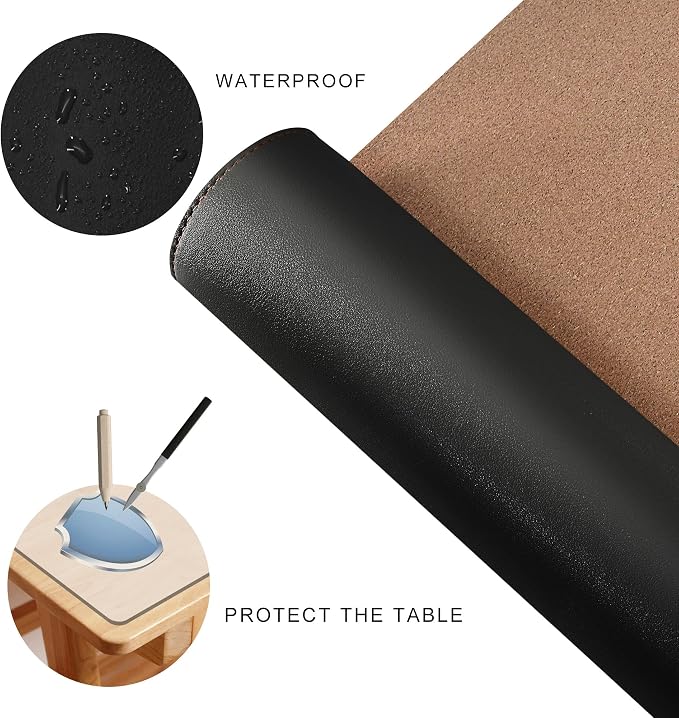 MAIDERN (47” + 47”) x 15.7” L Shaped Corner Desk Mat, Cork & Leather Reversible Desk Pad for Gaming Computer Office Home (Black)
