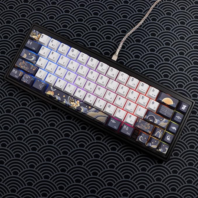 JSJT PBT Keycaps 136 Keys Cherry Profile Keycap Set Chang'e and Rabbit Themed Keycap Ancient Style Zang Blue Custom Key caps Suitable for Cherry MX Switches Mechanical Keyboards