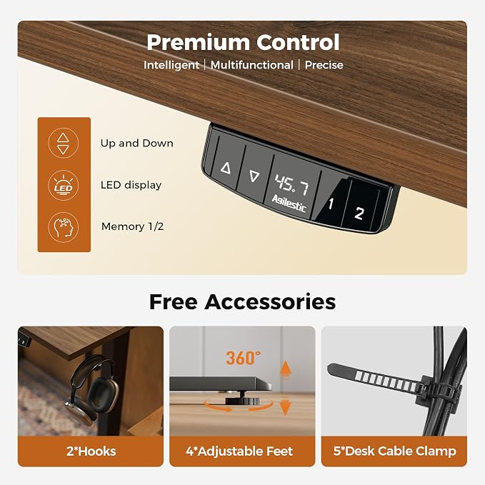 Agilestic Electric Standing Desk, 63 x 23.6 Inches, Dark Walnut