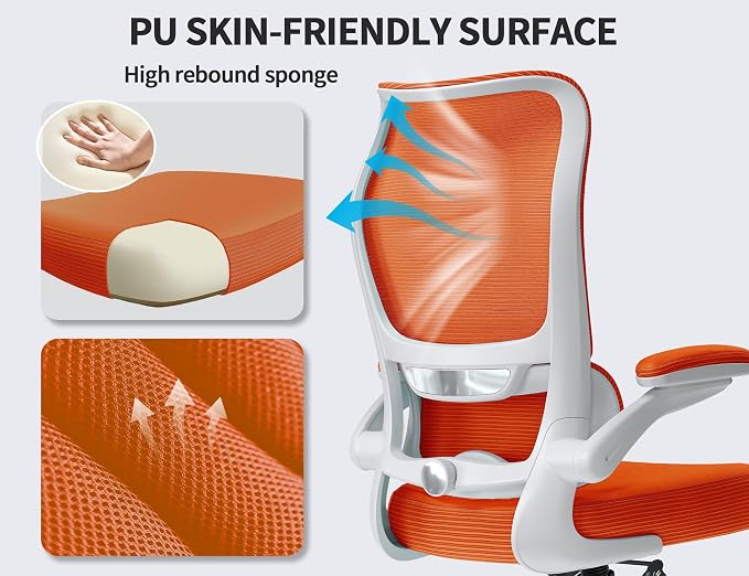 TRALT Ergonomic Office Chair- Desk Chair with Adjustable Lumbar Support | Big and Tall Back Ergonomic Desk Chair - Home Office Mesh Chairs and PU Leather Seat for Home Reading to Adults(Orange)