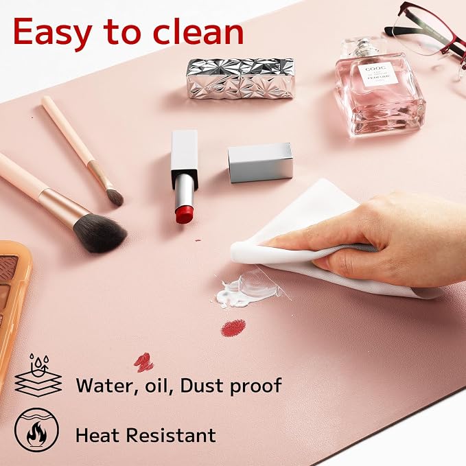 Desk Pad Mat Protector, Makeup Mat Dual-Sided PU Leather, Non-Slip Desk Pad with Suede Backing, Waterproof Vanity Organizer Mat, Multi-Use as Mouse Pad or Keyboard Mat 23.62''*11.81''