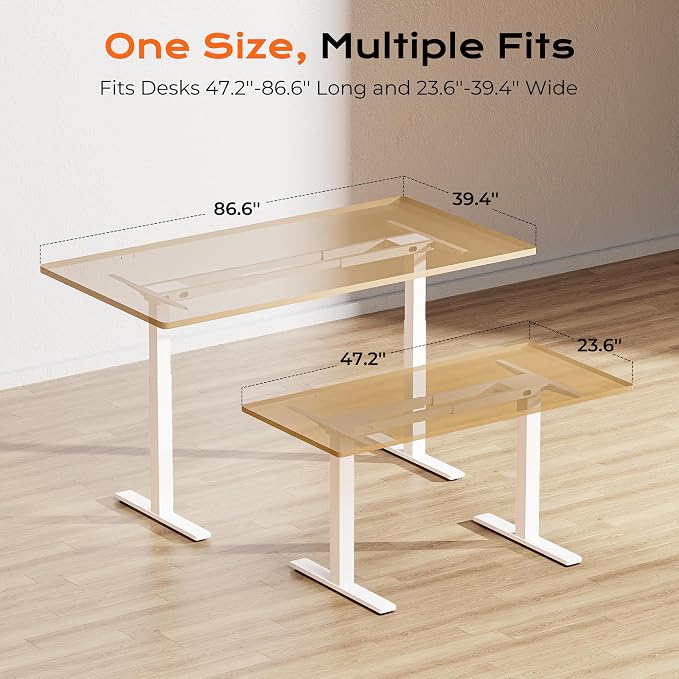 Huuger Dual Motor Electric Standing Desk Frame, Sit Stand up Desk Leg for 47.2” to 86.6” Desktop, Computer Desk Leg with Cable Tray, 3 Memory Height Presets, 2 Hooks, White Frame Only