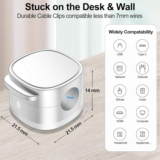 6 Pack,Magnetic Cable Clips & Silicon Cable Ties Cable Organizer | [Cable Smooth Adjustable Under Desk Organizer],Cable Management,Cord Holder-Desk Stand Holding,Adhesive Home Cable Keeper