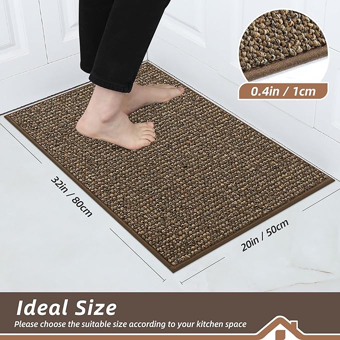BEQHAUSE Kitchen Rugs 20"x32", Non-Slip Kitchen Mats for Floor, Super Absorbent and Trap Dirt Kitchen Rugs, Machine Washable Rugs for Kitchen, Hallway, Laundry & Sink, Brown