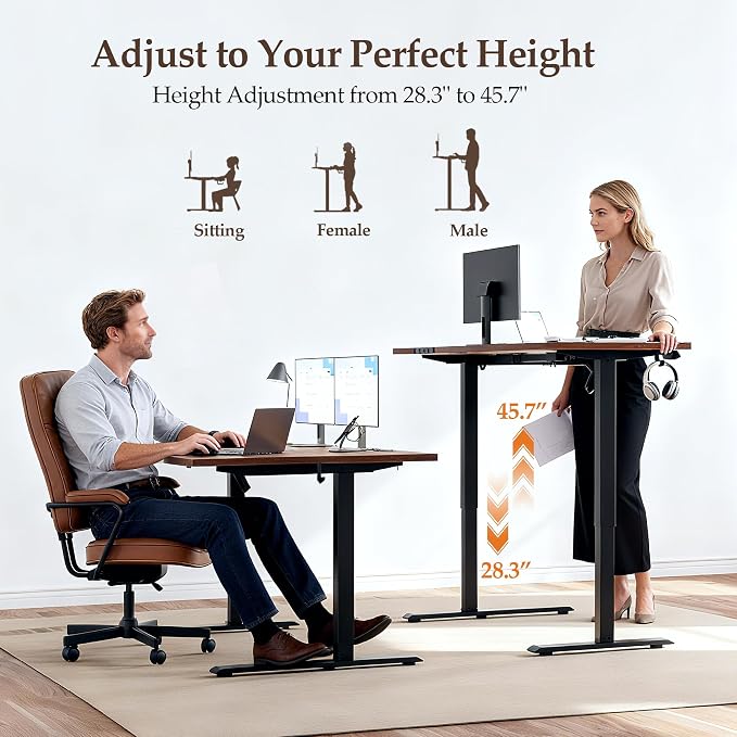 Klicelor L Shaped Standing Desk 59 x 35.4 Inch, Electric Height Adjustable Corner Desk for Home Office Workstation, Ergonomic Sit Stand Computer Table with Memory Controller, Rustic Brown
