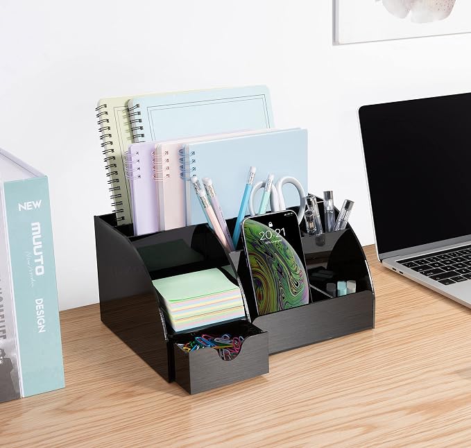 My Space Organizers Black Desk Organizer with 9 Compartments - Desktop Office Supplies and Desk Accessories Organizer
