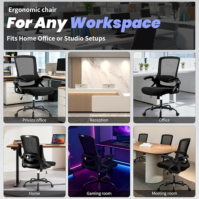 Executive Office Chair with Adjustable Lumbar Support Flip-Up Arms,Black | Desk Chair Breathable Mesh Comfy Computer Chairs with Flip-up Armrests Executive Task Chair for Adults Home Office,400lbs