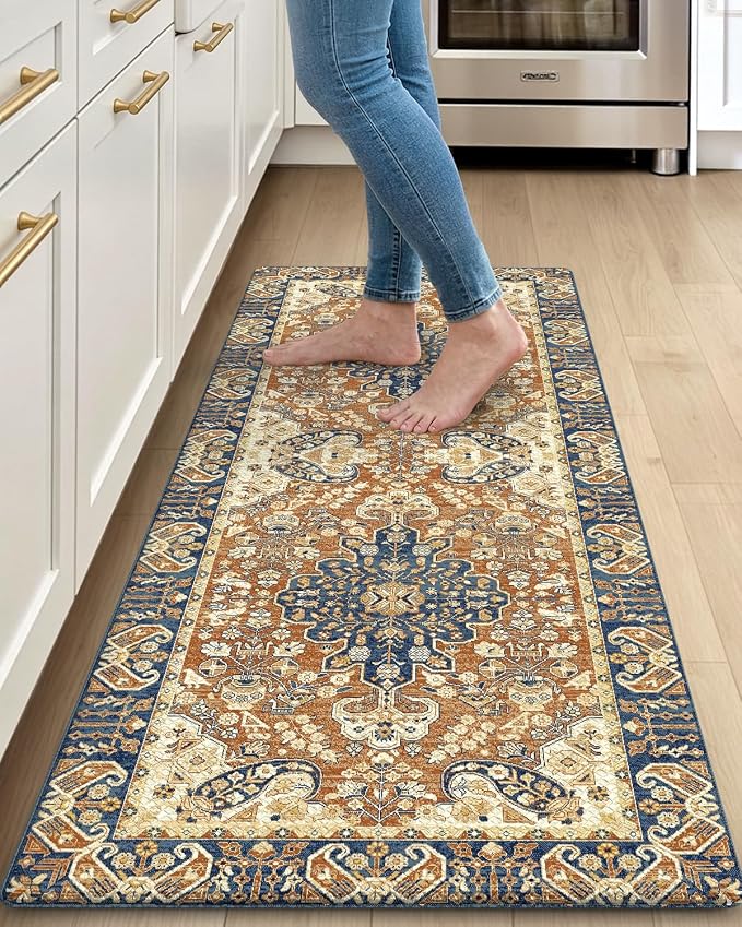 DEXI Kitchen Mats for Floor Cushioned, 23x59 Wide Runner Rug Non Slip, Waterproof Soft Comfort Standing Padded Anti Fatigue Decorative, Beige Brown