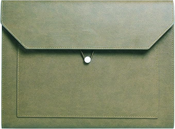 PU Leather A4 File Folder Document Holder 2 Pockets Portfolio Envelope Folder Case with Elastic String 3/4 Inch Expansion (Green)