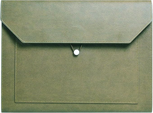 PU Leather A4 File Folder Document Holder 2 Pockets Portfolio Envelope Folder Case with Elastic String 3/4 Inch Expansion (Green)