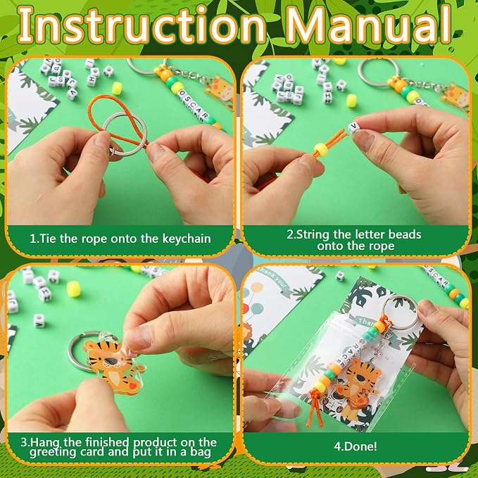 Suncalla 984 Pcs 24 Set Jungle Safari Animal Keychain Making Kit DIY Zoo Animals Key Chain Vacation Bible School Crafts Letter Beads Birthday Gift Woodland Party Favor for VBS Adult(Lovely Color)