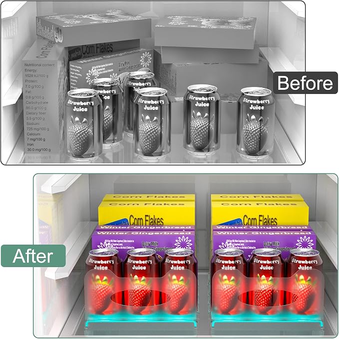 Freezer Organizer,12" Visible Fridge Organizer Rack with Removable Dividers | Freely Adjustable,Easy to Pull Out and Carry Handle, Fits Refrigerator Frozen Meals, Lunch Meat Box, Cheeses, Mint Green
