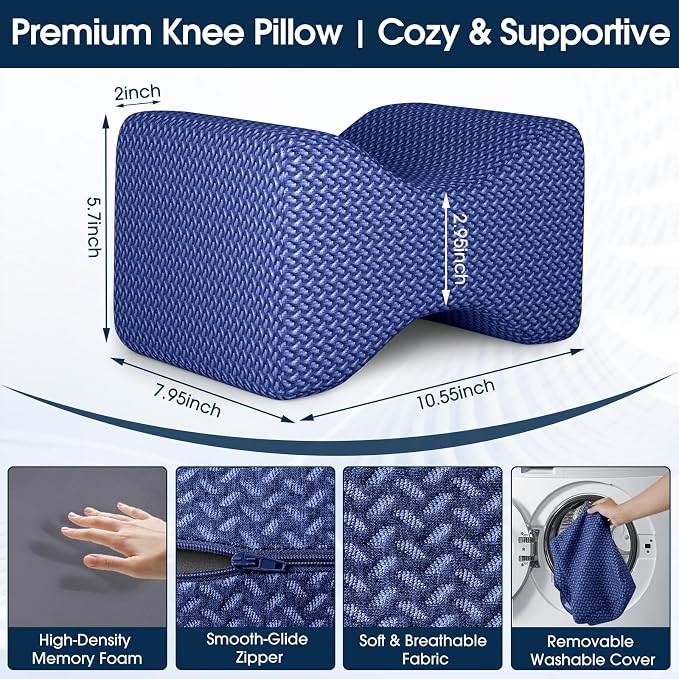 BlissTrends Memory Foam Knee Pillow, Knee Pillow for Side Sleepers, Leg Pillows for Sleeping Blood Circulation, Elevation Pillow for Spine Aligning, Sciatica, Hip, Knee, Ankle Pain, Blue, Medium