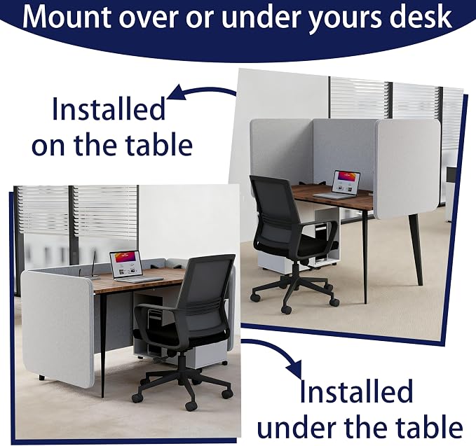 Desk Privacy Panel 24 x 60 Inch, Sound Absorbing & Proof Desk Divider for Office, Clamp-on/Screw-on Acoustic Desk Back Panel Partition, Gray
