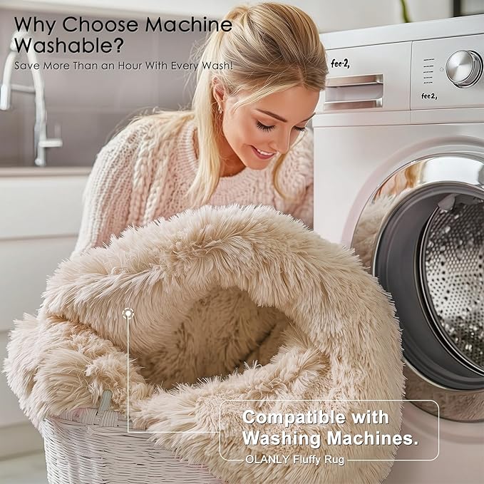 OLANLY 7x10 Machine Washable Large Area Rugs for Living Room, Bedroom, Soft Fluffy Shaggy Bedside Rug, Indoor Floor Carpet for Kids Girls and Boys, Dorms, Nursery, Home Decor Aesthetic, Beige
