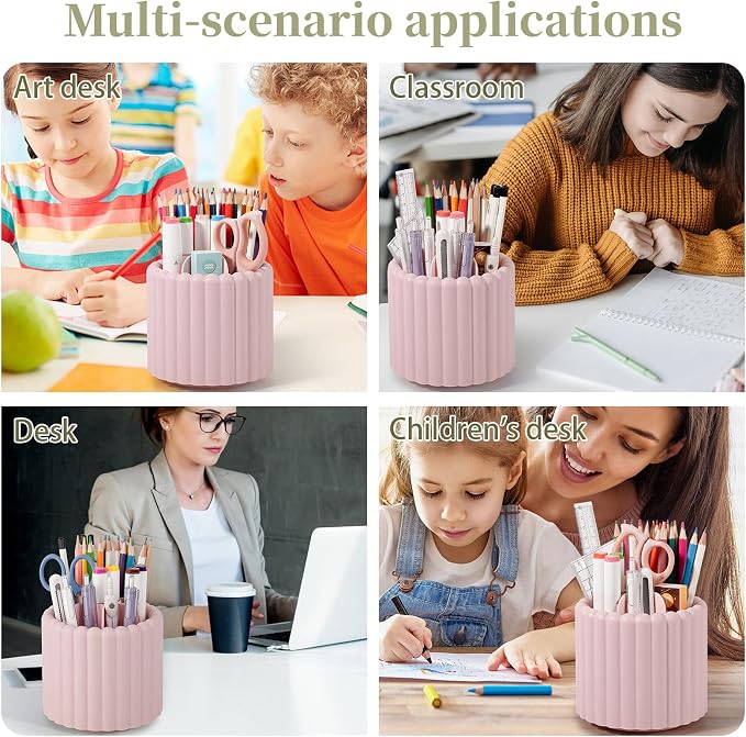 Anyoifax 360° Rotating Pen Holder for Desk Removable Pencil Organizer, Pink | 7 Slots Pen Cup Cute Office Supplies and Accessories Plastic Desktop Storage Box Art Caddy for School, Work, Home