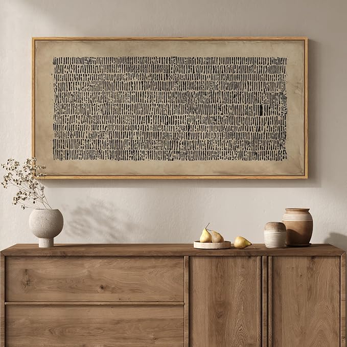 Large Framed Abstract Wall Art for Living Room, Neutral Wabi Sabi Black Brown Canvas Artwork for Walls, Horizontal Abstract Painting Print Wall Decor for Bedroom Home Office, 30x60 Inch