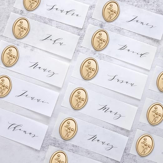 UNIQOOO Wax Seal Stickers - 3D Flower Oval Shape Wedding Invitation Envelope Seal Stickers, 50 Pcs Self- Adhesive Prosecco Metallic Light Gold Sticker, Perfect for Invitation, Christmas, Gift