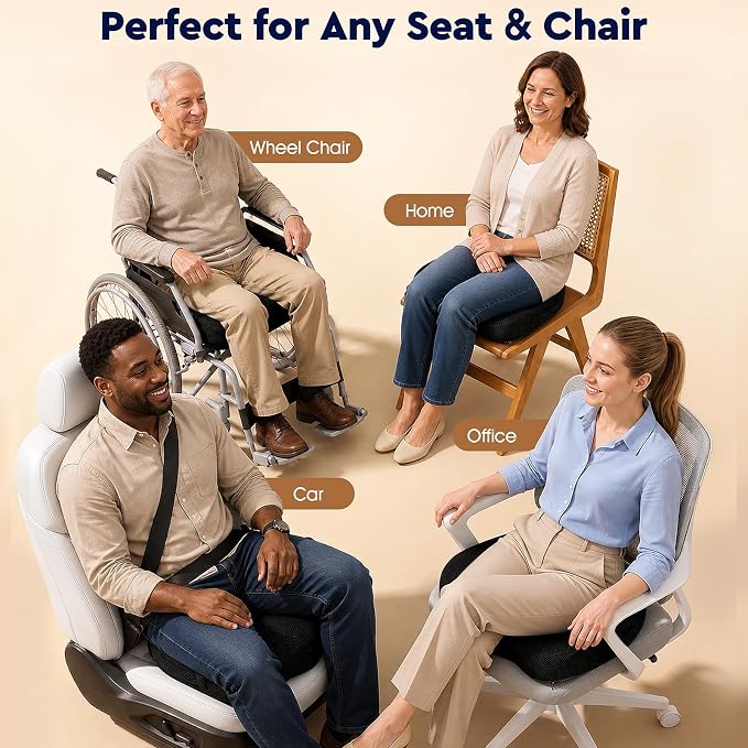 TushGuard Office/ Car Seat Cushion, Non-Slip Sciatica & Back Coccyx Tailbone Pain Relief Chair Pad, Memory Foam Butt Pillow for Computer Desk, Wheelchair, Driving (Black)