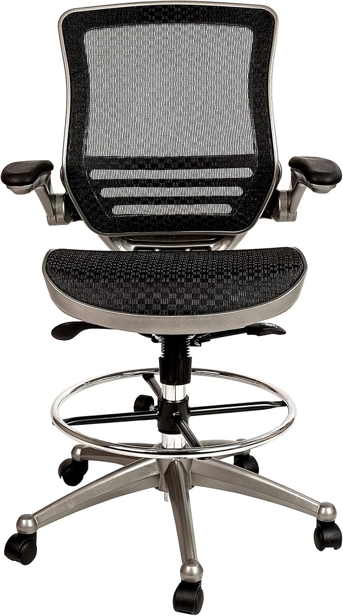 Flash Furniture Waylon Mid-Back Swivel Office Chair with Adjustable Foot Ring and Seat Height, Ergonomic Mesh Chair with Armrests, Black/Silver | Graphite Silver Frame, Mid-Back, Flip-Up Arms, Mesh Back