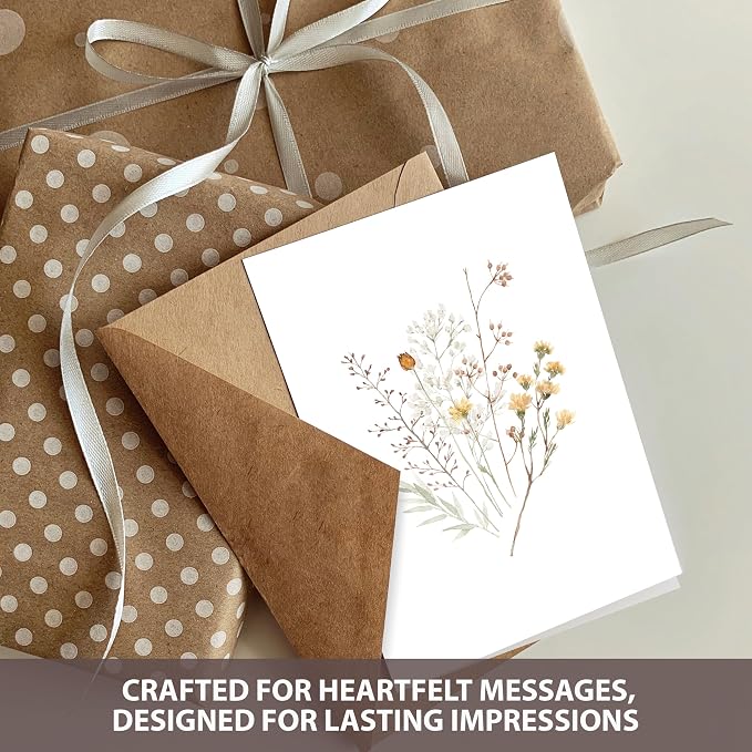 AUDREE 50 Pack Blank Cards with Envelopes 4"x6" - Watercolor Wildflower Greeting Cards with Matching Stickers - Blank Note Cards for All Occasions