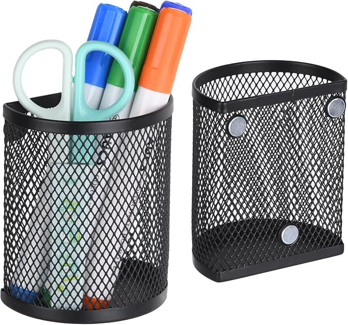 LUCYCAZ Magnetic Pencil Holder - Locker Accessories, 2 Pack Magnetic Pen Holder for Refrigerator for Home School and Office, Black