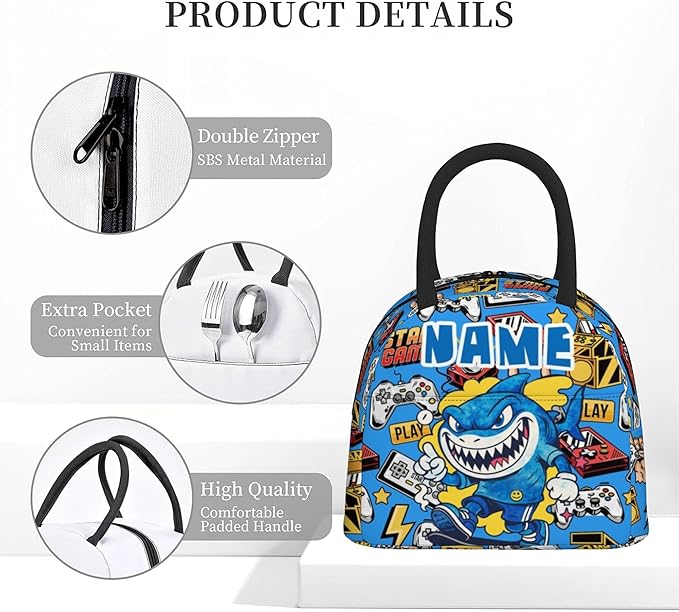 Back to School Supplies Personalized Shark Toddler Backpacks for Boys Backpack and Lunch Box Set Gifts for Son Custom Kids Backpack Casual Bookbag Schoolbag for Preschool Elementary Kindergarten