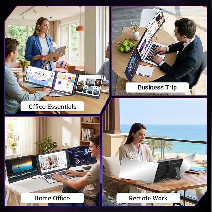 15.6" One-Cable Laptop Screen Extender, Ultra-Thin 1080P FHD Triple Portable Monitor, Travel Monitor for 13–17.3" Laptop, USB-C/USB-A Connection, Dual Monitor for Mac/Windows/Android(Driver Required)