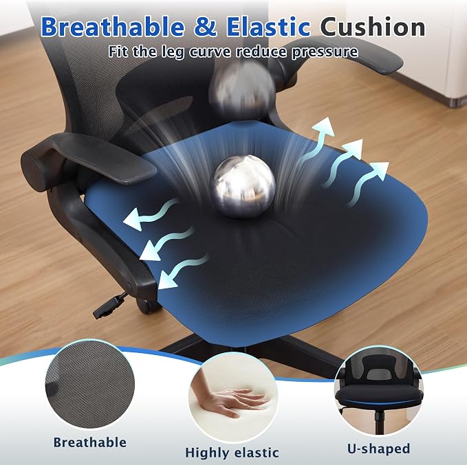 IPKIG Foldable Office Chair for Small Spaces | Home Office Folding Desk Chairs with Wheels and Flip Up Arms | Ergonomic Mesh Computer Chair for Adults & Kids(2PCS Black)