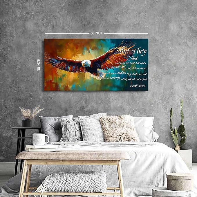 Christian Eagle Wall Art Isaiah 40 31 Poster Bible Verse Wall Decor Inspirational Scripture Canvas Prints Painting Religious Biblical Framed Artwork Bedroom Living Room Home Decoration 30x60