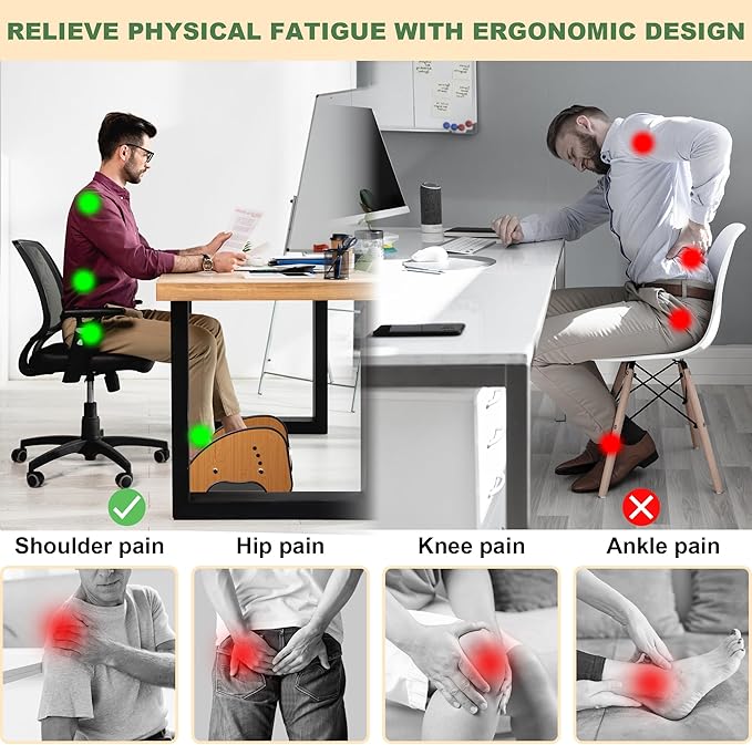 Rocking Foot Rest for Under Desk at Work - 3 Adjustable Heights Wooden Office Footrest, Two Mode of Use Foot Stools with Large Anti-Slip Surface, Ergonomic Foot Stool for Home Office Gaming