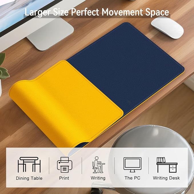Dual Sided Leather Desk Mat - Waterproof Desk Pad - Ideal for Large Mouse Pad and Desk Mats on Top of Desks (Dark Blue, 25"*13")