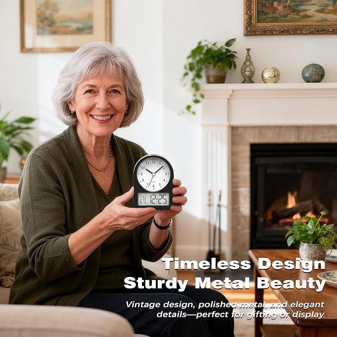 AYRELY® 4" Analog Digital Alarm Clock, Battery Operated Desk Clock, Table Clock with Snooze Calendar Temperature for Living Rooms Bedrooms Shelf Home Decor