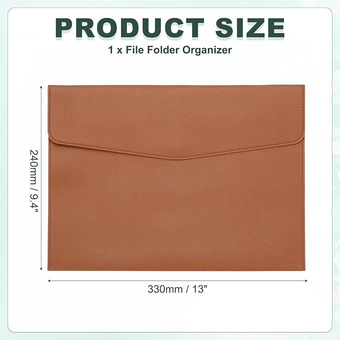 PATIKIL PU Leather A4 File Folder, Document Holder Filing Organizer Portfolio Envelope Folder Case with Snap Closure for Letter Receipt Style 2, Brown