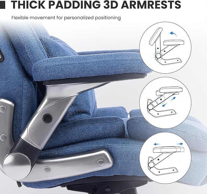 400lbs Big and Tall Executive Chair, Heavy Duty High Back Home Desk Chair | Ergonomic Office Chairs with 3D Kneading Massage, 3D Armrests, 5 Quiet Dual Rubber Wheel, Thick Pocket Spring Cushion