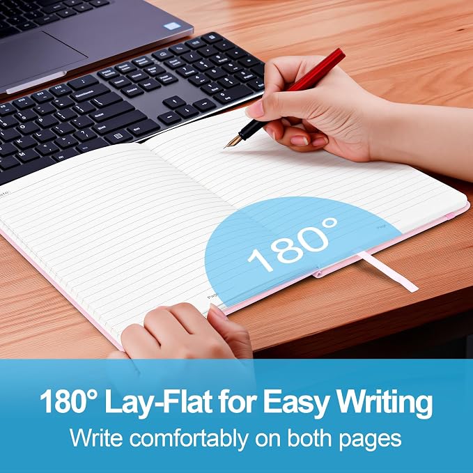 Lined Journal Notebook A5, College Ruled Hardcover Journal for Women, 160 Pages with 100gsm Thick Paper for Writing, Work, Notes & Journaling, Gift for Women, Pink