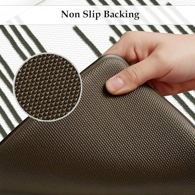 KIMODE Anti Fatigue Mats for Kitchen Floor,Farmhouse Kitchen Rugs Sets of 2 | 17"x47"+17"x29" Cushioned Kitchen Floor Mat Non Skid,Memory Foam Kitchen Mat for Laundry Office Sink Desk Black Lines Decor