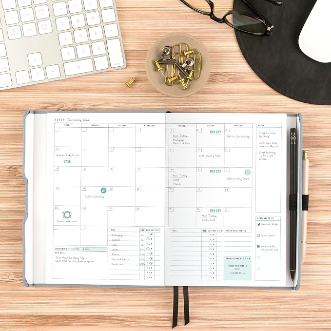 AT-A-GLANCE Budget Planner, Undated Bill Organizer, Weekly & Monthly Expense and Savings Tracker, 5-3/4" x 8-1/4", Foundation, Blue (FDB-200)