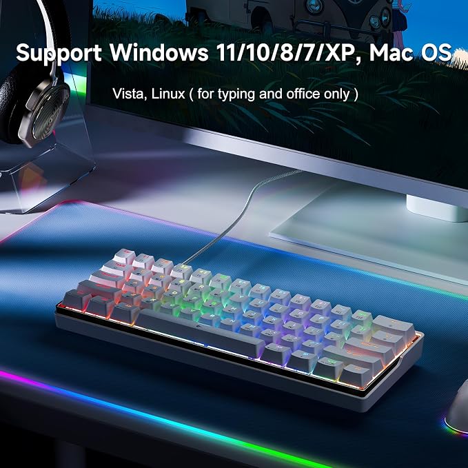 KEMOVE K61SE Gaming Mechanical Keyboard, 60 Percent Wired RGB Backlit N-Key Rollover Compact Mini 61 Keys Keyboard for PC Laptop, Red Switch