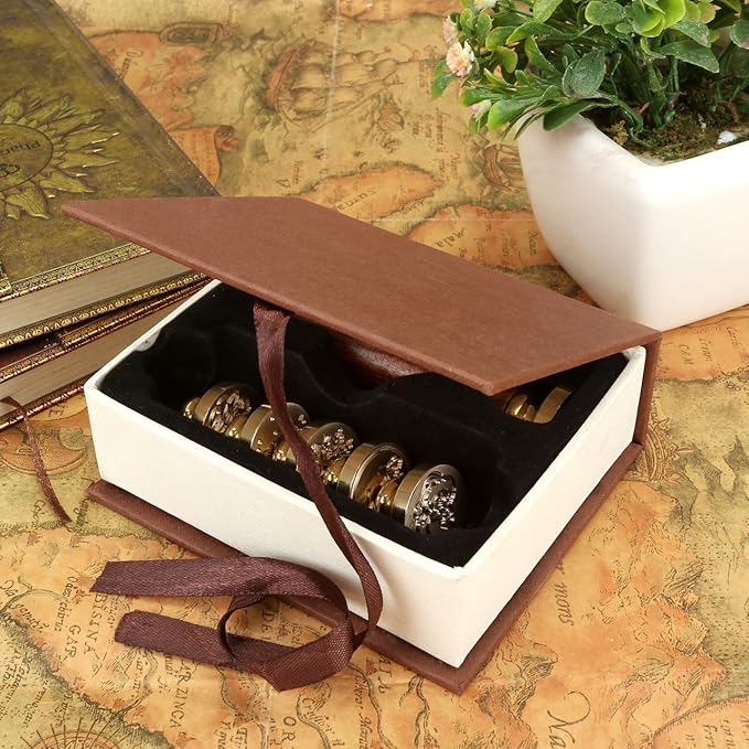 Yoption 6 Pcs Wax Seal Stamp Set, Romantic Rose Heart Flower Crown Sealing Wax Stamps Kit, Wooden Handle with Brass Head for Wedding Invitation Cards Christmas Gift