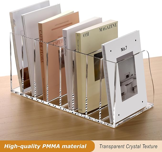 SANRUI Acrylic Desk File Organizer, 8 Slot Clear Magazine File Holder | Desktop Vertical Workspace Sorters, Folder Rack for Office Accessories Organization Storage